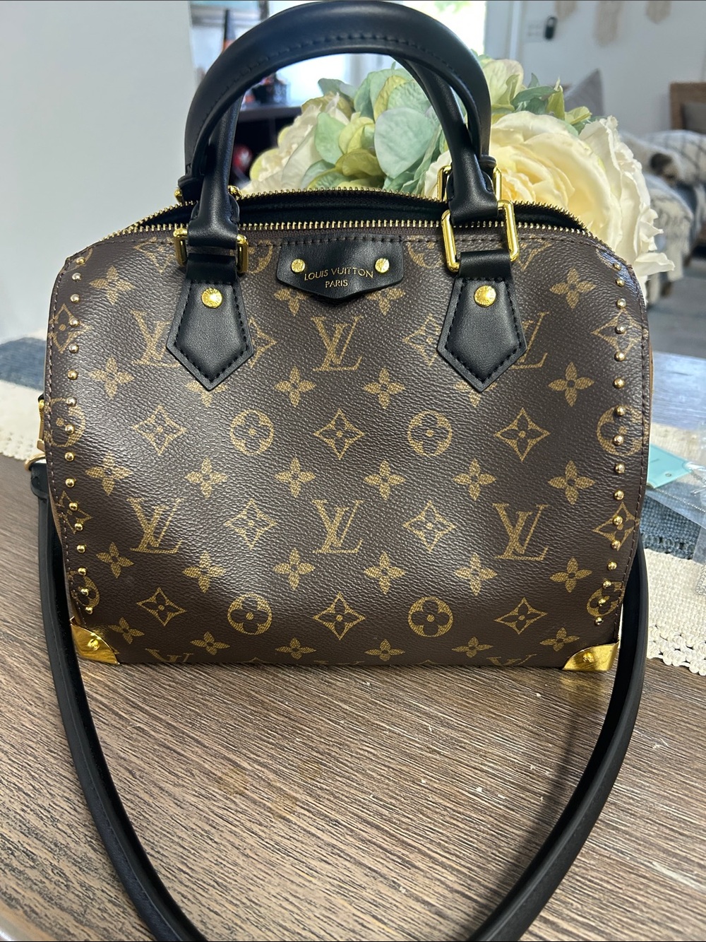 Brown Monogram Satchel with Black Trim
